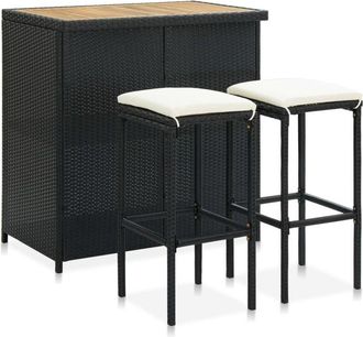 vidaXL Set da Bar 3 pz in Polyrattan Nero - Vidaxl