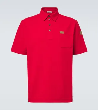 Moncler Leather-trimmed cotton pique polo shirt