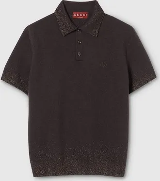 Gucci Knit Wool Lurex Polo Shirt With Embroidery, Size XXXL, Brown, Ready-to-wear
