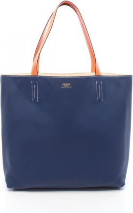 Herm&egrave;s Ivory Navy Orange Swift Leather Handbag Tote Bag (Pre-Owned)