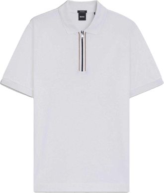 HUGO BOSS Heren H-Paras 65 Katoenen Poloshirt met Ritssluiting (Wit)