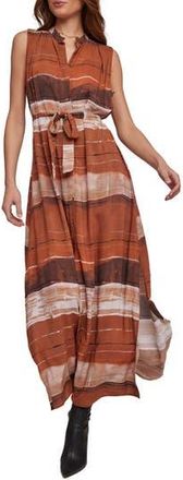 Bella Dahl Pleat Tie Belt Dress in Rust Stripes Print at Nordstrom Rack, Size Medium