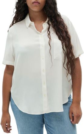 Mango Woven Short Sleeve Button-Up Shirt in Off White at Nordstrom, Size 10