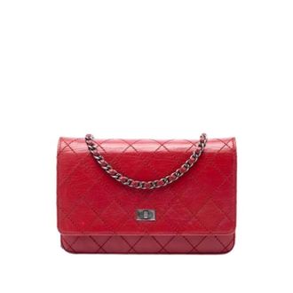 Chanel Pre-owned Portemonnee met ketting - Dames - Pre-owned - Rood - Maat: ONE Size Leer