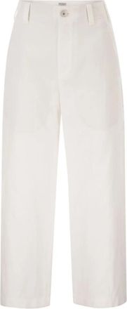 Brunello Cucinelli Chino Crop Broek - Dames - Wijde Broeken - Wit - S - Katoen - Broeken