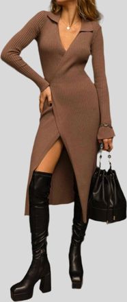 Loulou Studio Bey Knit Wrap Dress In Camel