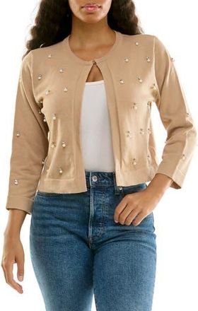 Nina Leonard Faux Pearl & Rhinestone Bolero in Tan at Nordstrom Rack, Size X-Large