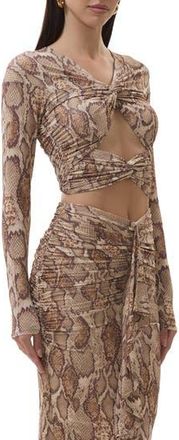 AFRM Whitney Ruched Cutout Crop Top in Sand Snake at Nordstrom Rack, Size X-Small