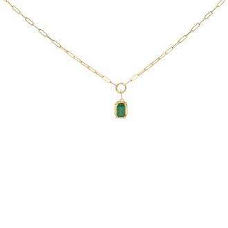 House of Brilliance 10K Yellow Gold Emerald Cut 6x4 MM Green Emerald Solitaire Pendant Necklace - 18 inch