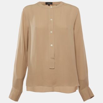 Theory Beige Chiffon Long Sleeve Blouse