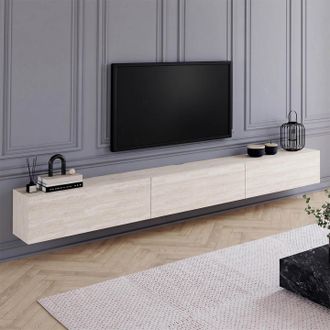 IDMarket Mueble De Televisi&oacute;n Suspendido Elio De 270 Cm Con 3 Puertas Y Acabado En Travertino