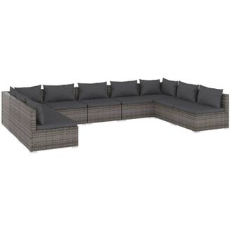 vidaXL Set De Muebles De Jard&iacute;n 9 Pzas Y Cojines Rat&aacute;n Sint&eacute;tico Gris Vidaxl