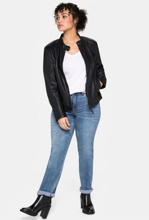 Sheego Lederjacke SHEEGO, Damen, Gr. 40, schwarz, 100% Lammnappaleder, unifarben, Jacken Lederjacke