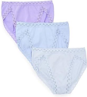Natori Bliss French Cut 3-Pack Womens Underwear Frosted Sky/Blue Mist/Violet Tulip : L (Womens 14-16), Cotton/Lace/Lycra
