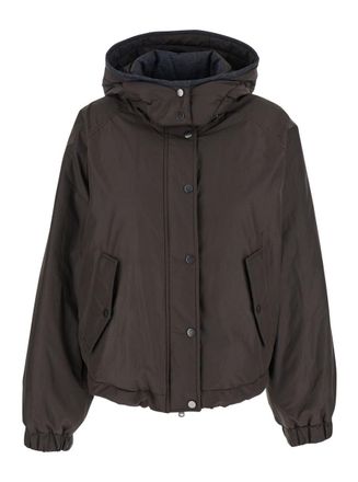 Brunello Cucinelli Green Jacket With Fixed Hood With Snap Buttons In Cotton Blend Woman