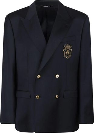 Dolce & Gabbana Taormina Double-Breasted Jacket - Heren - Blazers - Blauw - XL - Wol - Jassen