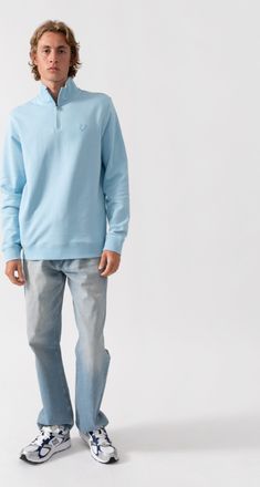 Lyle & Scott Mens Quarter Zip Sweatshirt in Light Blue Cotton - Size X-Large