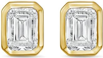 Diana M. Jewels 14Kt Yellow Gold 6.00 cts Lab Grown Emerald Diamond Bezel Studs