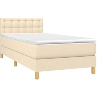 vidaXL Cama Box Spring Con Colch&oacute;n Y Led Tela Crema 90x200 Cm Vidaxl