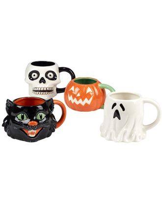 Certified International Scaredy Cat Set Of Four 3D Mugs