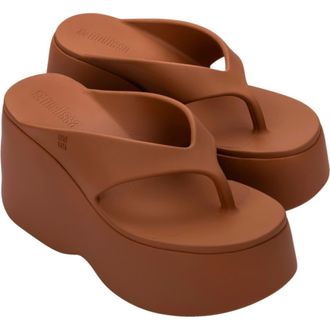 Melissa Platform Wedge Flip Flop in Brown at Nordstrom, Size 10