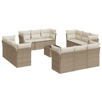 vidaXL Set Divano Da Giardino 13 Pz Con Cuscini Beige In Polyrattan Vidaxl