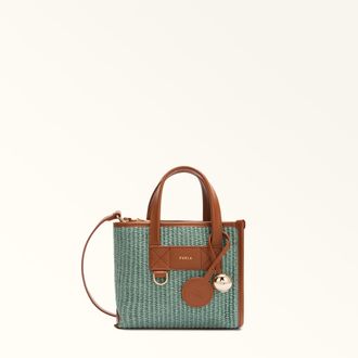 Furla Divide It Borsa Shopping Mini Toni Agave Light Verde Intreccio Toscana Colorblock + Pelle Di Vitello Morbida Donna