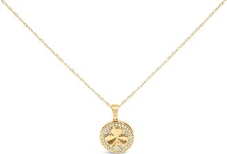 House of Brilliance 10K Yellow Gold 3 Leaf Clover 1/6 Cttw Diamond Pendant Necklace