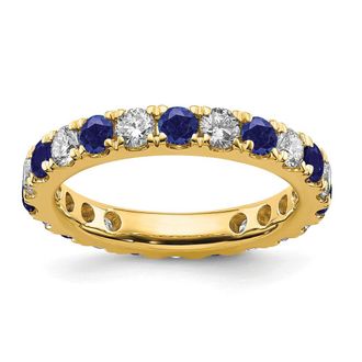Diamond2Deal 14k Yellow Gold Lab Grown Diamond & Sapphire Eternity Wedding Band Ring 1.1Ct Clarity- VS Color- G-H