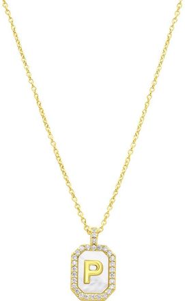 Adornia Crystal Mother of Pearl Initial Pendant Necklace in Gold-P at Nordstrom Rack