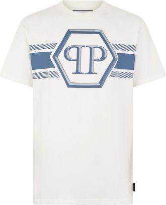 Philipp Plein Ronde Hals T-Shirt Hexagon Line - Heren - T-shirts - Wit - XL - Katoen - Tops
