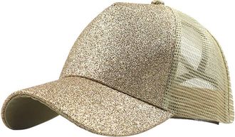 Generic Trucker Ponytail Cap, Glitter Baseball Cap, Visor, Plain Bun Messy Unisex Baseball Cap, Black Mens Snapback, gold, One Size