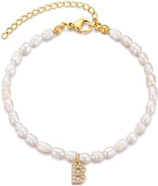 Adornia Freshwater Pearl Initial Charm Bracelet in White-B at Nordstrom Rack