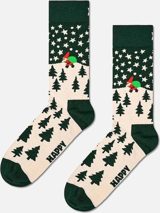 Happy Socks Mens Santa On The Way Socks, Dark Green - Black