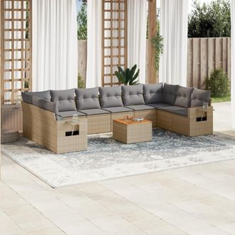 vidaXL Juego De Sof&aacute;s Jard&iacute;n Con Cojines Beige Mezcla 11 Pzas Rat&aacute;n Pe Vidaxl
