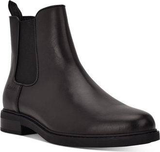 Calvin Klein Fenwick Boots Black Leather Round Toe Chelsea JZZ1281