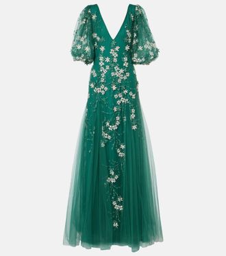 Costarellos Abito lungo in tulle e lurex