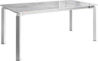 Beliani Garden Dining Table White and White Marble Sintered Stone Top Iron Frame UV Water Rust Resistant Outdoor Indoor Dining Room Patio Modern Style FELETTO