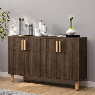 Dmora Aparador Venerina, Alacena 2 Estantes, 4 Puertas, 4 Compartimentos, 120x30x74h Cm Marr&oacute;n Nogal