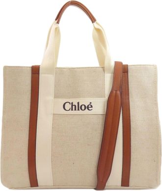Chlo&eacute; Beige Brown Canvas Tote Bag (Pre-Owned)