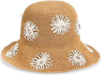 Karl Lagerfeld Floral Crochet Bucket Hat in Tan at Nordstrom Rack