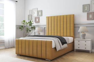 Comfort Beds Sara Plush Bed Frame - 50 Upholstered Headboard in Mustard | Size: Single
