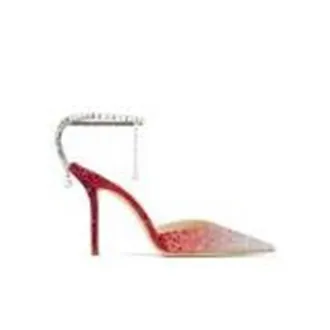 Jimmy Choo London Womens Saeda 85mm Silver/Red Pump Heels, Brand Size 34.5 ( US Size 4.5 )