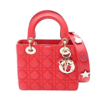 Dior Pre-owned Lady Dior MY Abcdior Leren Handtas - Dames - Pre-owned - Rood - Maat: ONE Size Leer