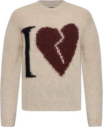 AllSaints Lover Gebreide Oversized Trui - Heren - Ronde hals truien - Beige - XS - Wol - Truien & Vesten