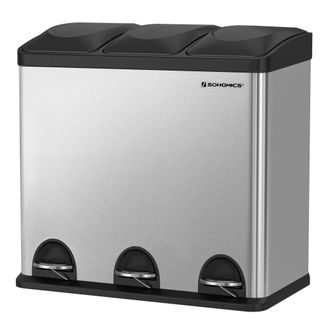 Songmics Cubo de reciclaje de 54 L con pedal de acero de color plata y negro
