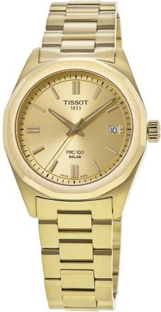 Tissot PRC100 Solar Champagne Dial Yellow Gold PVD Steel Womens Watch T151.822.33.021.00