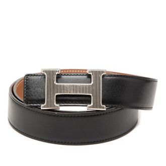 Herm&egrave;s Pre-owned Hermes Togo and Box Calf H Strie Reversible Belt Ladies DR67QB8NZQI3G8JX