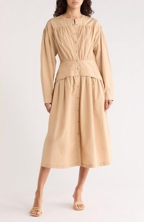 Area Stars Long Sleeve Button Front Cotton Dress in Tan at Nordstrom Rack, Size X-Large