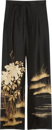 Max Mara Pantalone wijde pijp met geplaatste print - Dames - Wijde Broeken - Zwart - XS - Broeken